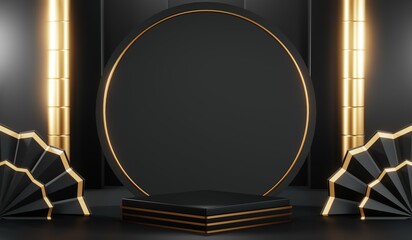 3D rendering of blank product background for cream cosmetics Modern black podium background