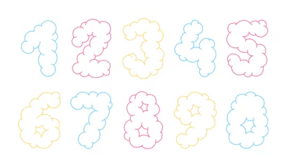 Poster Cloud-shaped numbers in pastel colors isolated on white background. © Anna Shtremel