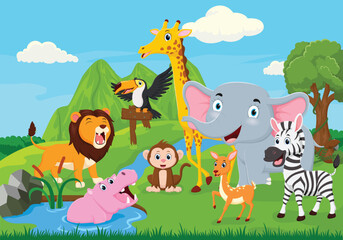 Obraz na płótnie Canvas Cartoon cute wild animal in the jungle