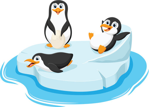 Cute Penguin cartoon in different situations like winter, swimming and playing