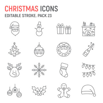 Christmas line icon set, New Year collection, vector graphics, logo illustrations, Merry Christmas vector icons, xmas signs, outline pictograms, editable stroke