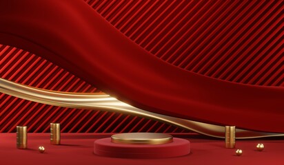 3D rendering of blank product background for cream cosmetics Modern red podium background