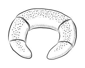 BLACK VECTOR ILLUSTRATION OF A BAGEL ISOLATED ON A WHITE BACKGROUND