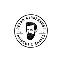 Barbershop logo with vintage classic style. Haircut retro logo design template