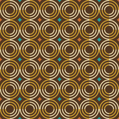 Seamless pattern with circles and stars in retro color scheme.