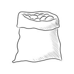 BLACK VECTOR ILLUSTRATION OF A BAG OF POTATOES ISOLATED ON A WHITE BACKGROUND