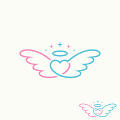 Simple and unique wings, love, and angel crown on line out image graphic icon logo design abstract concept vector stock. Can be used as symbol related to guard or children