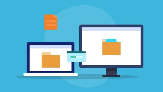 Animation - file transfer, copying files between devices concept.