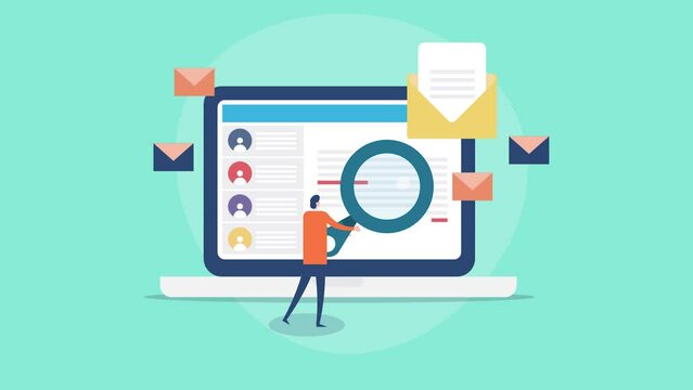 Incoming email spam, man detecting malware on laptop screen, Phishing attack alert  animation concept.