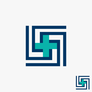 Simple and unique cross or plus on square or rectangular line like sign image graphic icon logo design abstract concept vector stock. Can be used as symbol related to emergency or hospital