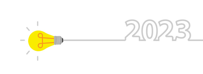 2023 new year design with creative light bulb idea, Inspiration business plan, marketing strategy, teamwork, brainstorm ideas concept