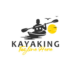 men kayak sports logo design - obrazy, fototapety, plakaty