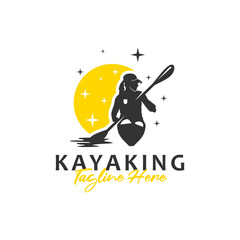 woman kayak sports logo design - obrazy, fototapety, plakaty