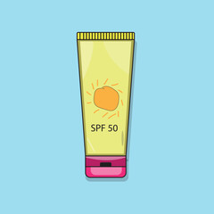 sunscreen cosmetic product protection of SPF  50 skin care bottle body lotion vector illustration 
