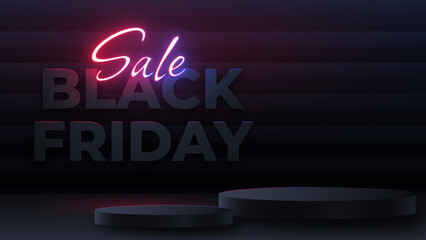 Obraz premium Black friday Sale banner for social media stories sale, web page, mobile phone. template design special offer, text from an electric lamp on the wall