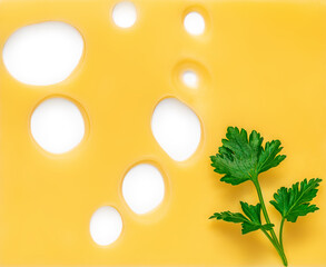 Cheese  texture on white  background. Slices of cheese for burger pattern, top view.