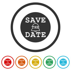 Save the date lettering icon. Set icons in color circle buttons