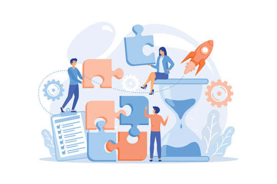 Project management. Business process and planning, workflow organization. Colleagues working together, teamwork. Project delivery concept. flat vector modern illustration