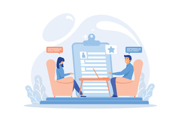 Employee hiring. Recruiter and vacancy candidates. Personnel recruitment. HR management. Job interview, employment process, choosing a candidate concept. flat vector modern illustration - obrazy, fototapety, plakaty