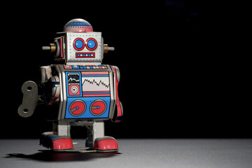 Closeup isolated shot of metal toy robot