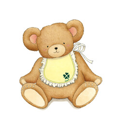 エプロンつけたかわいいテディベア　手描きイラスト