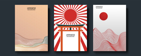 Vector set packaging templates japanese of nature luxury or premium products.logo design with trendy linear style.voucher, flyer, brochure.Menu book cover japan style vector illustration.