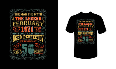 The Man The Myth The Legend 50th birthday t-shirt design vector.