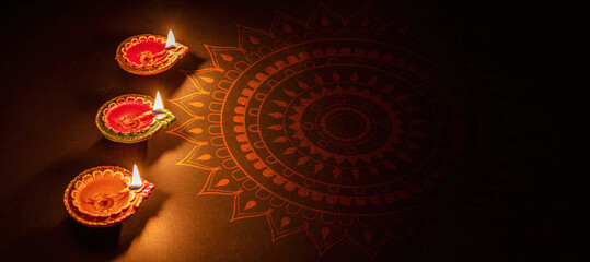 Diwali, Deepavali. Hindu Festival of lights celebration, India. Diya oil lamp