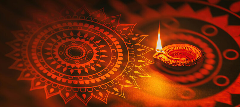 Diwali, Deepavali. Hindu Festival of lights celebration, India. Diya oil lamp