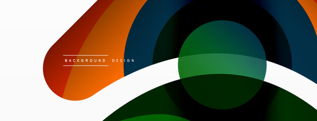 Fototapeta premium Abstract background with color geometric shapes. Beautiful minimal backdrop with round shapes circles and lines. Geometrical design. Vector illustration