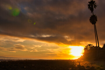 Passing winter storm at sunset in Montecito California