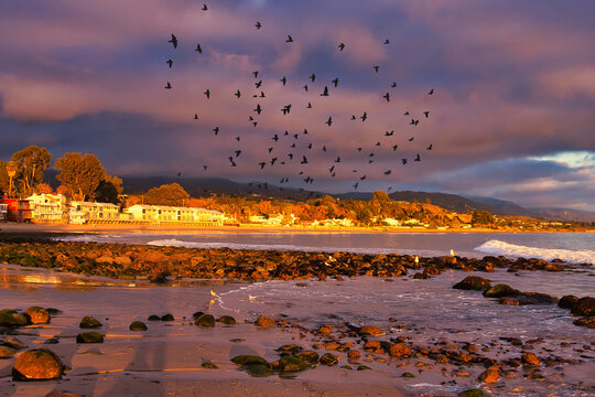 Passing winter storm at sunset in Montecito California