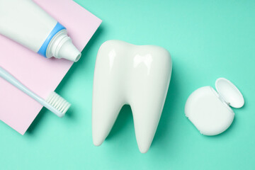 Concept of dental care, tooth care, top view