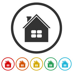  House home icon. Set icons in color circle buttons