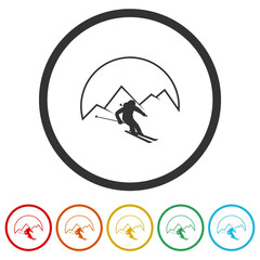 Ski stick man icon isolated on white background. Set icons in color circle buttons