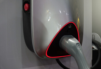 Electric home charger for EV car (electric car). Concept car technology.