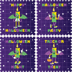 Vintage Halloween character design. Halloween set of patches in cartoon comic style. Funny happy Halloween character. Perfect for greeting card, party invitation, sticker, badges, label, Postage. 