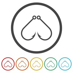 Simple fishing hook icon design. Set icons in color circle buttons
