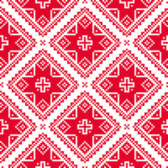 Ukrainian traditional folk seamless embroidery pattern in red on white background, cross-stitch style decoration
