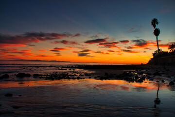 Passing winter storm at sunset on the beach in Montecito California