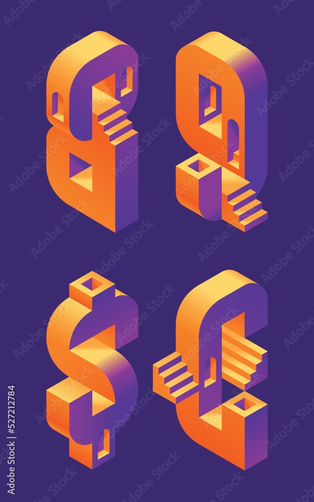 Fototapete Vector font set made in 3d isometric shape with stairs and windows