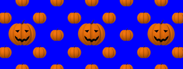 Naklejka premium pumpkins on a blue background. template for overlaying on the surface. pumpkin with a carved smile. Hellowin symbol. Banner for insertion into site. 3D visualization. 3D image