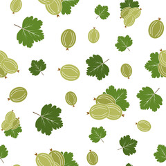 Seamless pattern with gooseberries and leaves