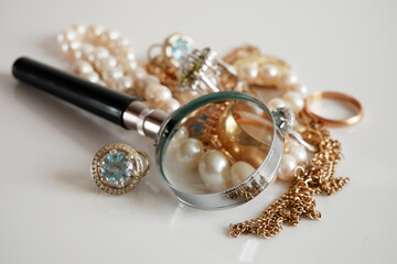 many golden and silver jewerly, pawnshop concept, jewerly shop concept