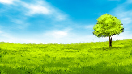 Sunny day meadow landscape illustration © Johnster Designs