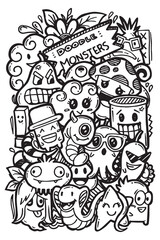 Hand drawing doodle monsters. vector illustration