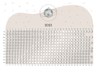 Moon Calendar 2023 Northern Hemisphere beige - obrazy, fototapety, plakaty