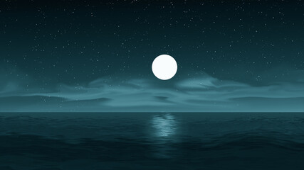 Naklejka na ściany i meble Silent night in ocean illustration.