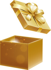 golden gift box with ribbon - obrazy, fototapety, plakaty
