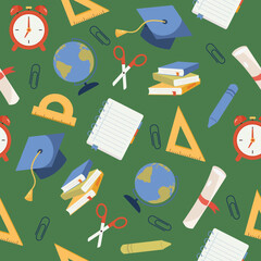 Back to school elements vector seamless pattern.Colored flat illustration
